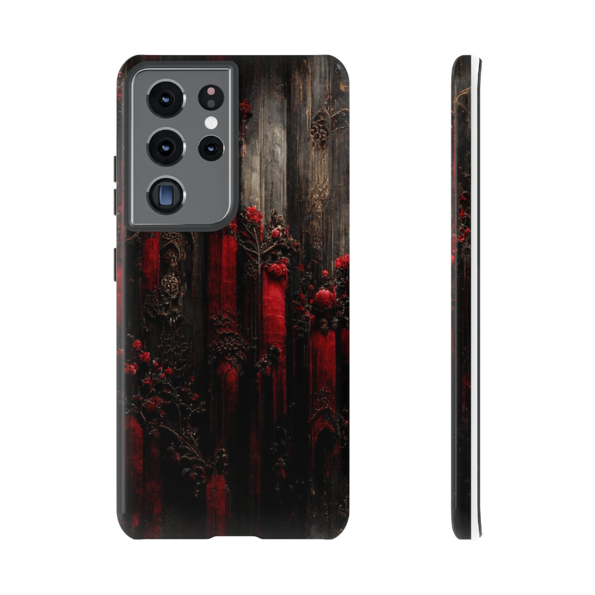 phone case - wall paper texture of red and black gothic painting octane rendering cinematic wooden detailed design frame