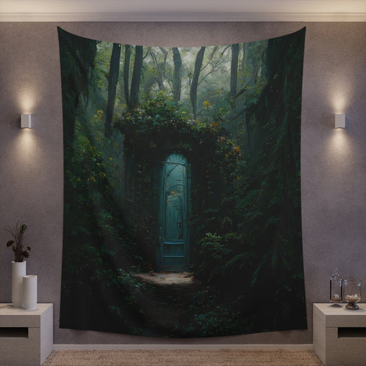 fantasy secret doorway to the feywild hidden in a lush forest environment - Indoor Wall Tapestries
