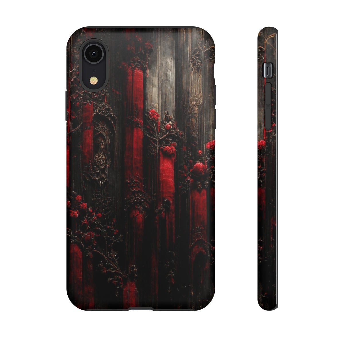 phone case - wall paper texture of red and black gothic painting octane rendering cinematic wooden detailed design frame