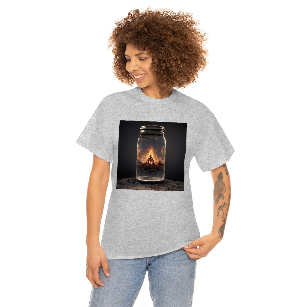 glass_jar_with_burning_man_temple_inside_black_rock_city - Unisex Heavy Cotton Tee