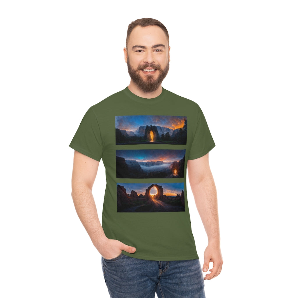 wide_angle_photo_of_a_magical_portal_in_(yosemite_valley, the_grand_canyon, arches_national_park) - Unisex Heavy Cotton Tee