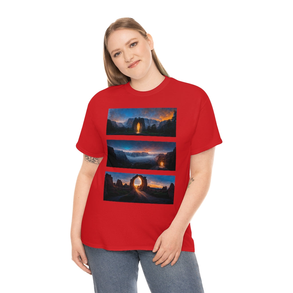 wide_angle_photo_of_a_magical_portal_in_(yosemite_valley, the_grand_canyon, arches_national_park) - Unisex Heavy Cotton Tee