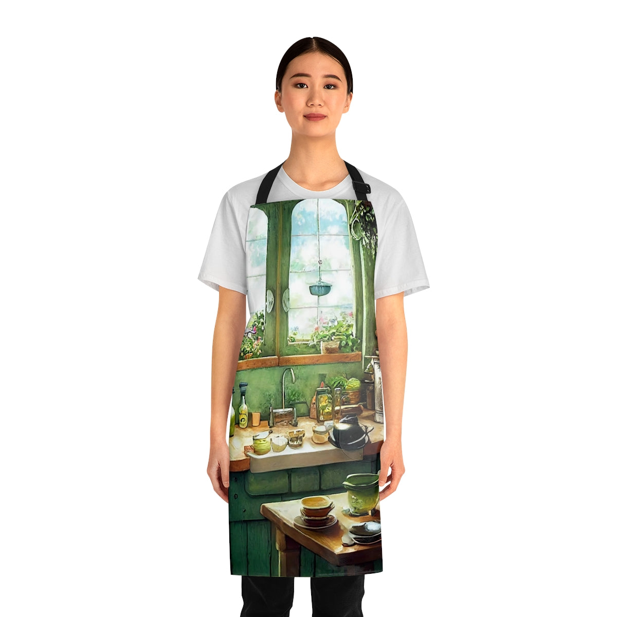 whimsical fantasy cottage kitchen, pot on the stove, bottles and jars, hanging herbs, charming, quaint, 8k, detailed and ultra realistic, fantasy - Apron