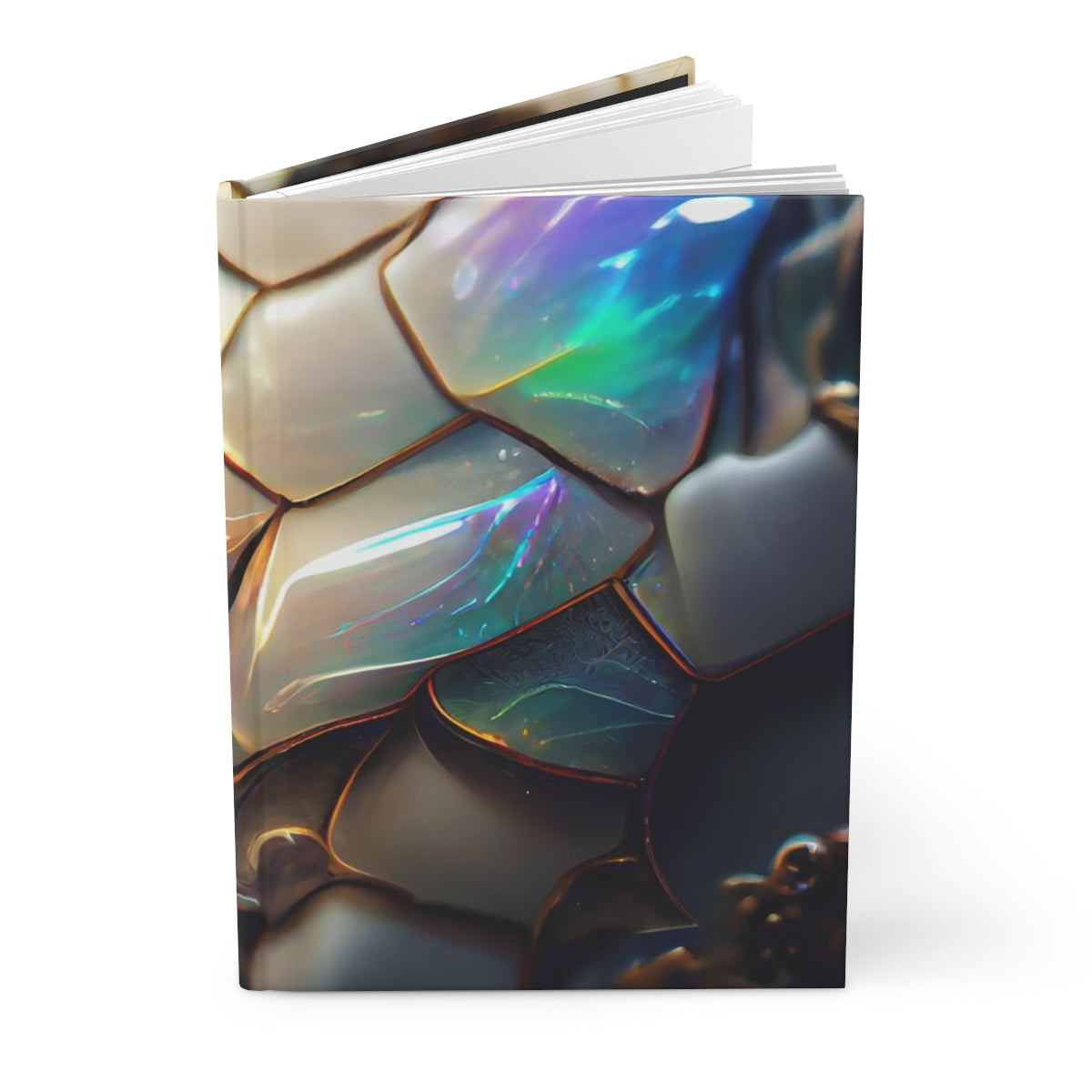 iridescent photorealistic opal dragon scales, symmetric, octane render, ultra detailed, filigree - Hardcover Journal Matte