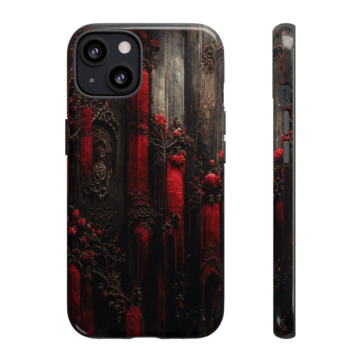 phone case - wall paper texture of red and black gothic painting octane rendering cinematic wooden detailed design frame