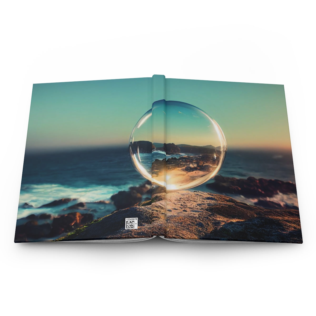 clear spherical bubble houses, set perfectly on top of a rocky shore, beautiful ocean coast - Hardcover Journal Matte