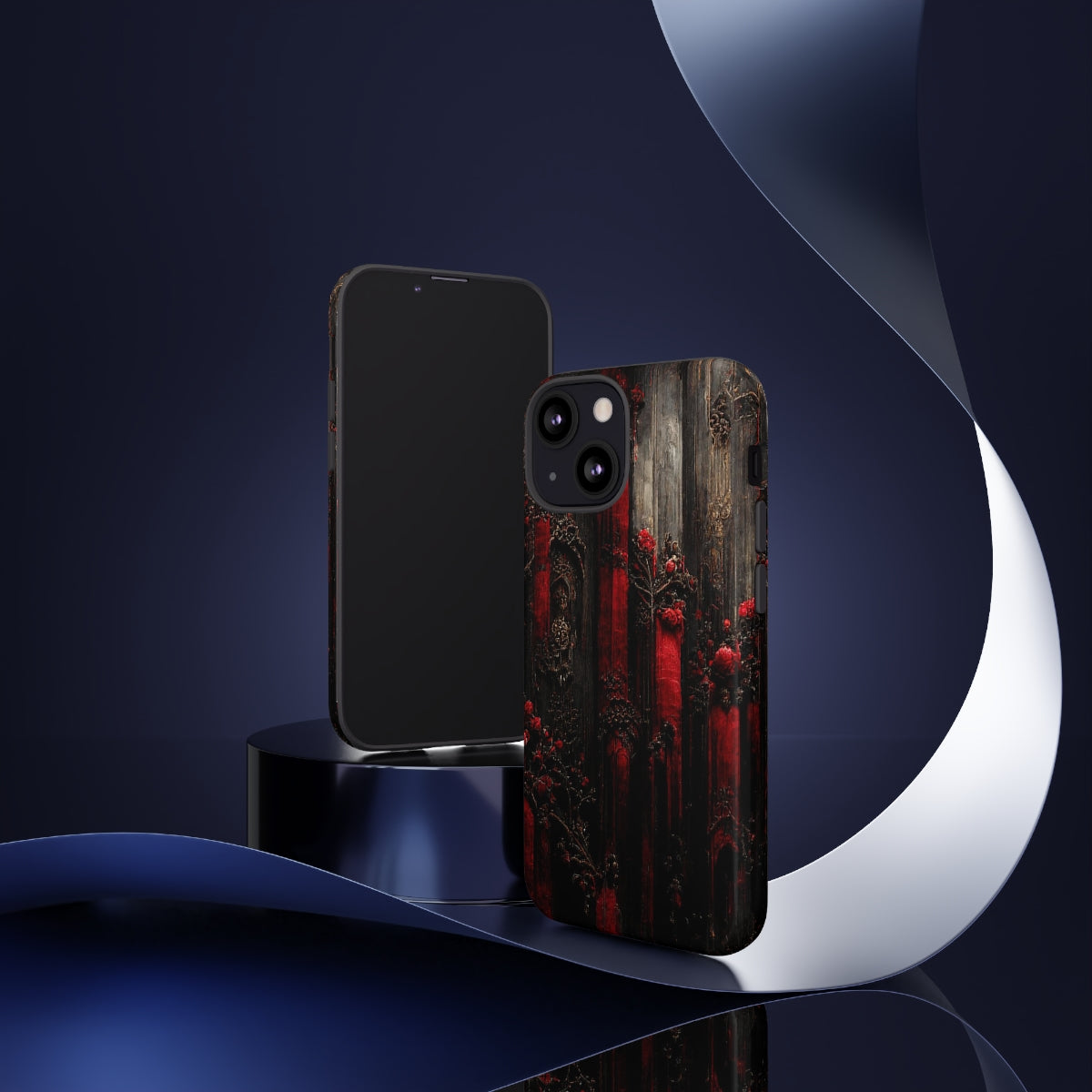 phone case - wall paper texture of red and black gothic painting octane rendering cinematic wooden detailed design frame