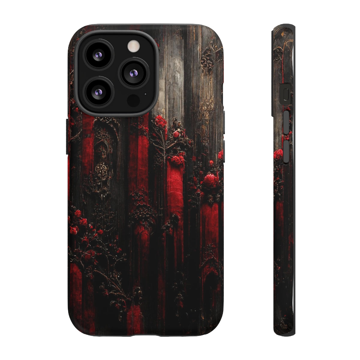 phone case - wall paper texture of red and black gothic painting octane rendering cinematic wooden detailed design frame