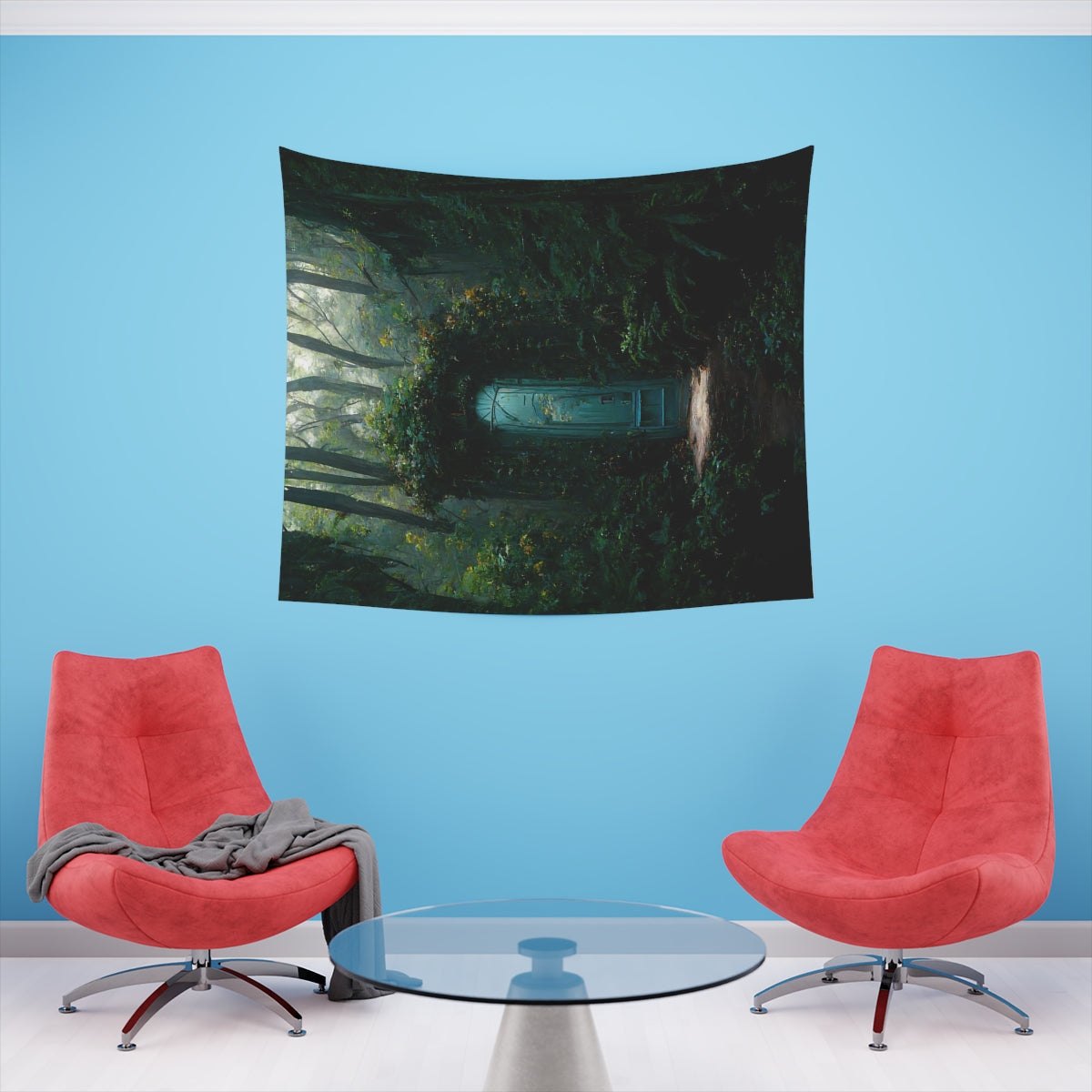 fantasy secret doorway to the feywild hidden in a lush forest environment - Indoor Wall Tapestries