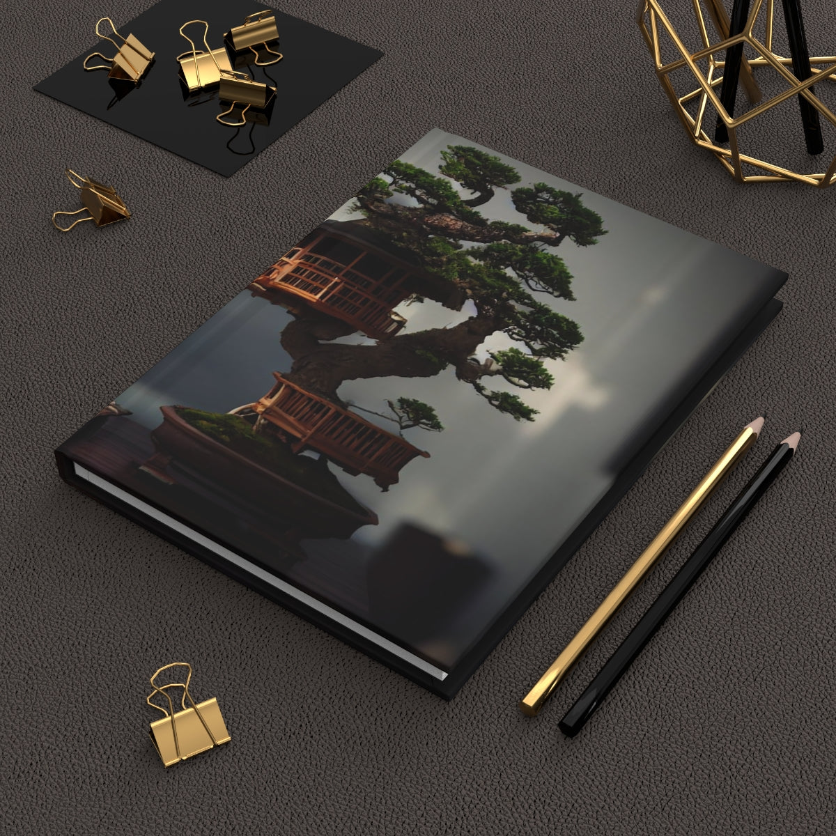 bonsai treehouse, highly detailed, octane render, professional lighting, sprawling branches - Hardcover Journal Matte