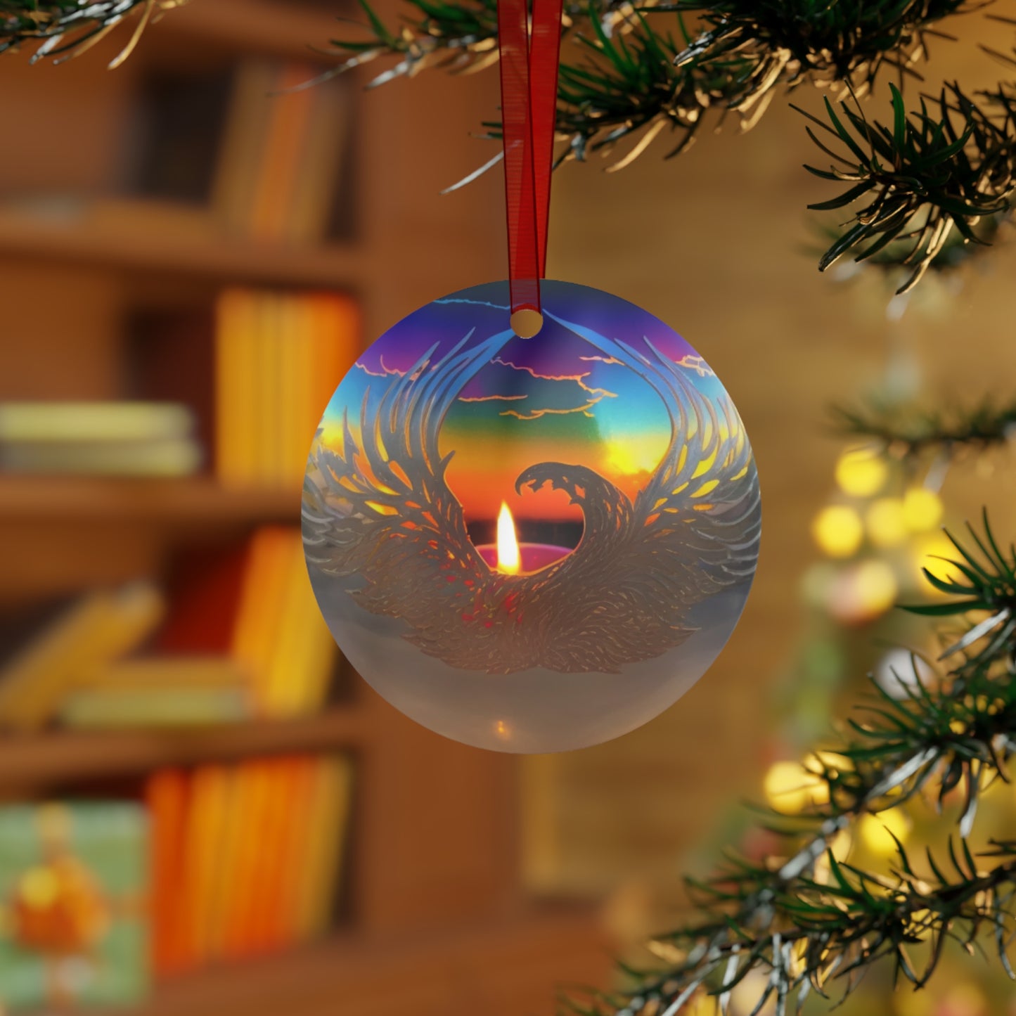 The Teafaerie: A photograph of a translucent iridescent glass sphere like a glass christmas bauble with a candle inside.  - Metal Ornaments