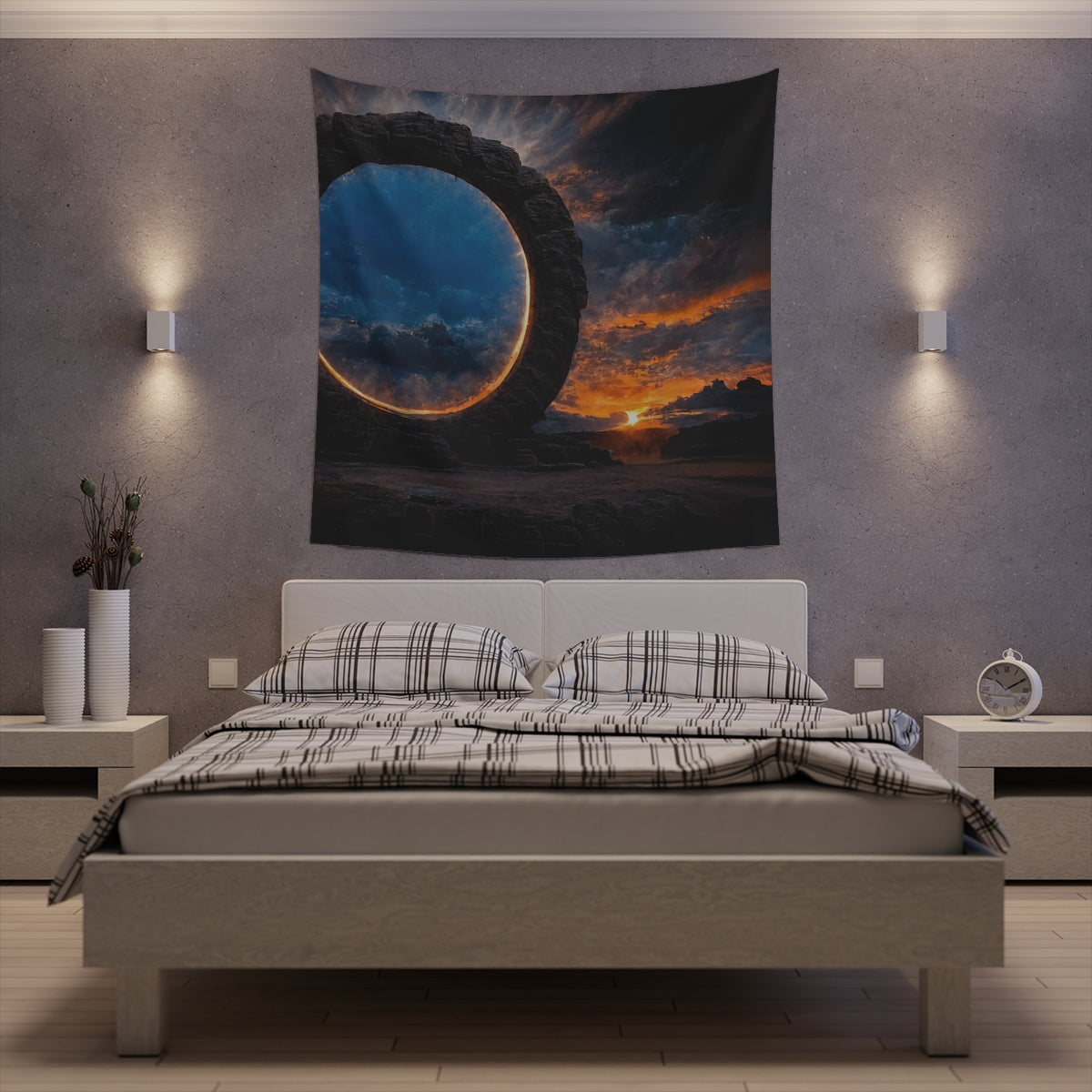 sunset stargate made of stone that form a circle - Indoor Wall Tapestries