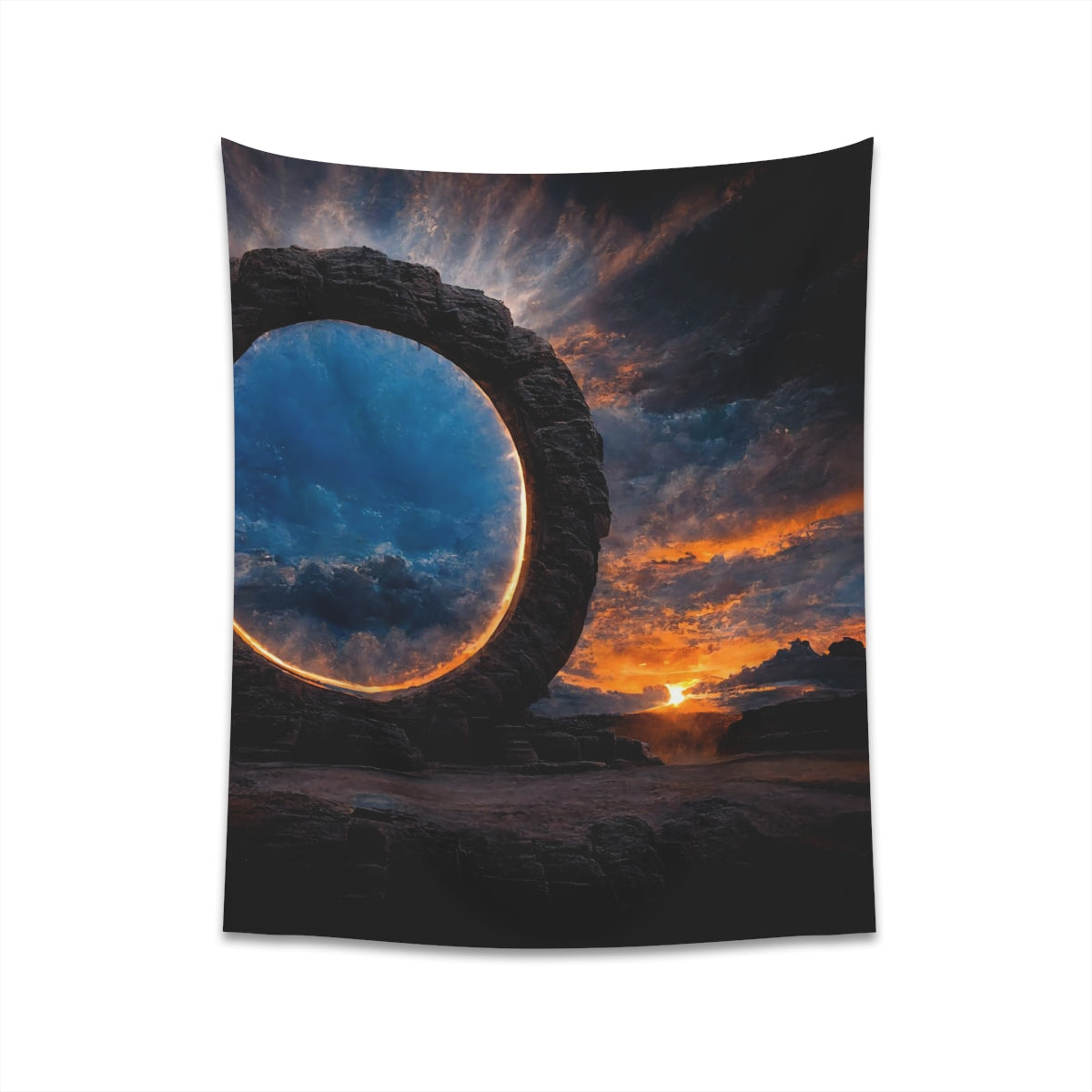 sunset stargate made of stone that form a circle - Indoor Wall Tapestries