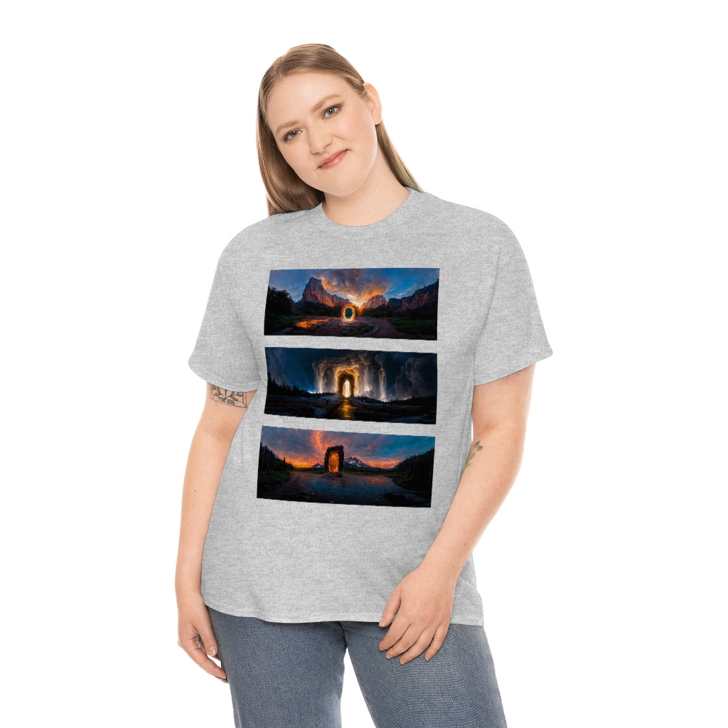 wide_angle_photo_of_a_magical_portal_in_(zion, yellowstone, ranier) - Unisex Heavy Cotton Tee