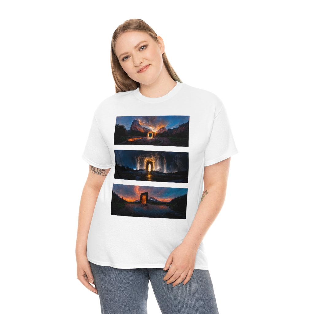 wide_angle_photo_of_a_magical_portal_in_(zion, yellowstone, ranier) - Unisex Heavy Cotton Tee