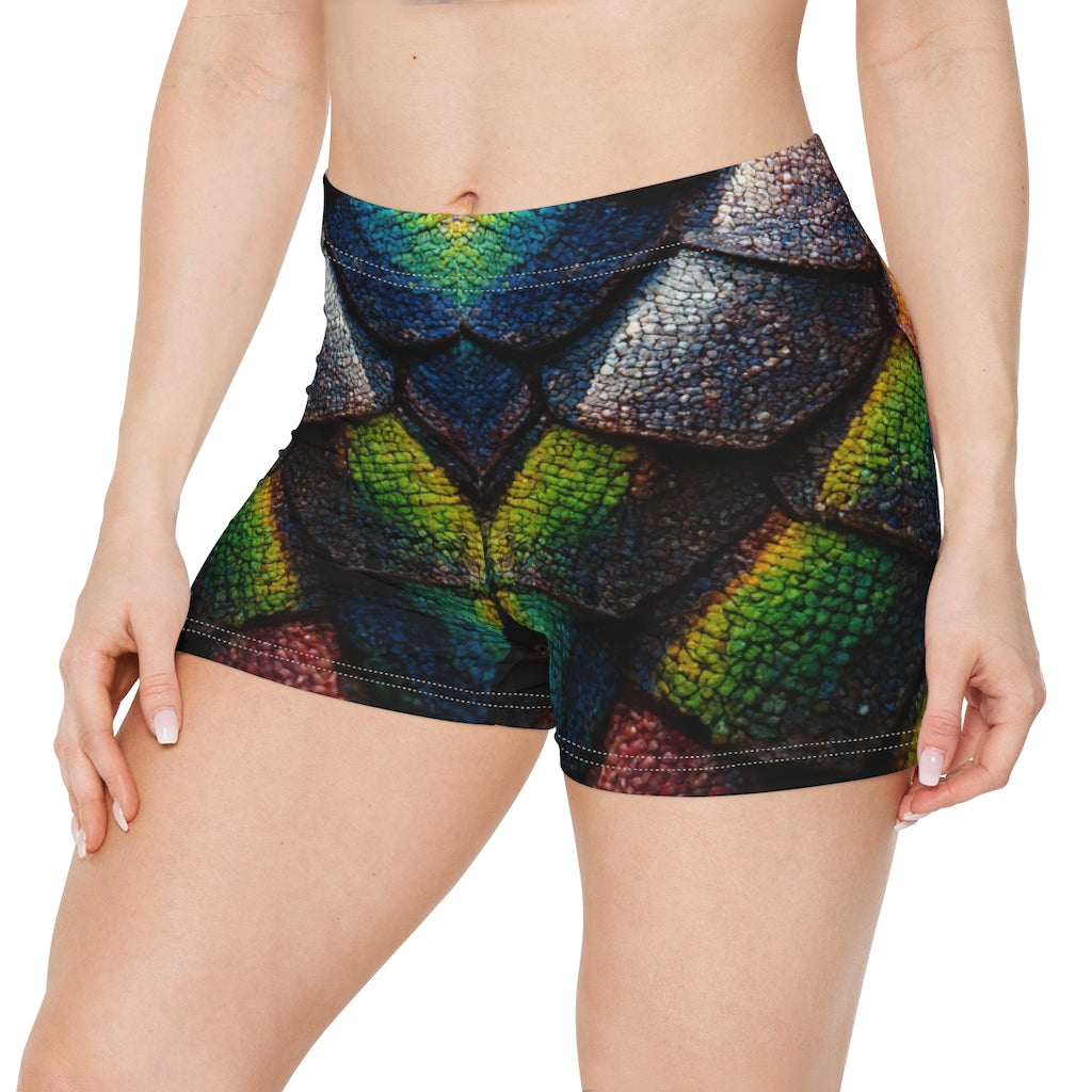 tiling_pattern_of_rainbow_dragon_scales_highly_detailed - Women's Shorts (AOP)