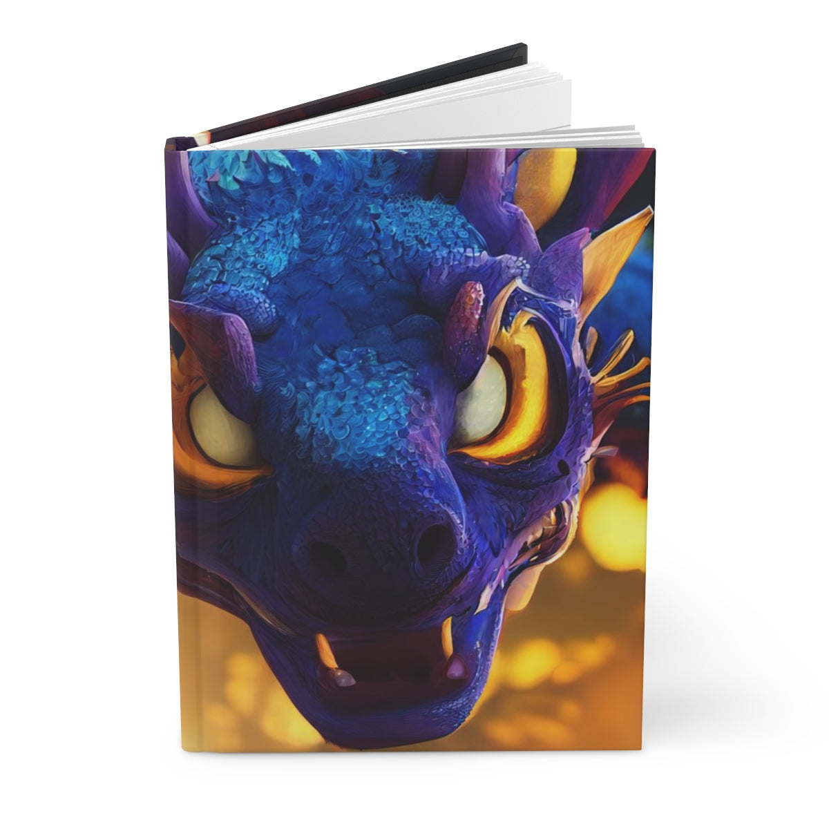 a beautiful portrait of a blue and golden dragon, 8k, fantasy - Hardcover Journal Matte