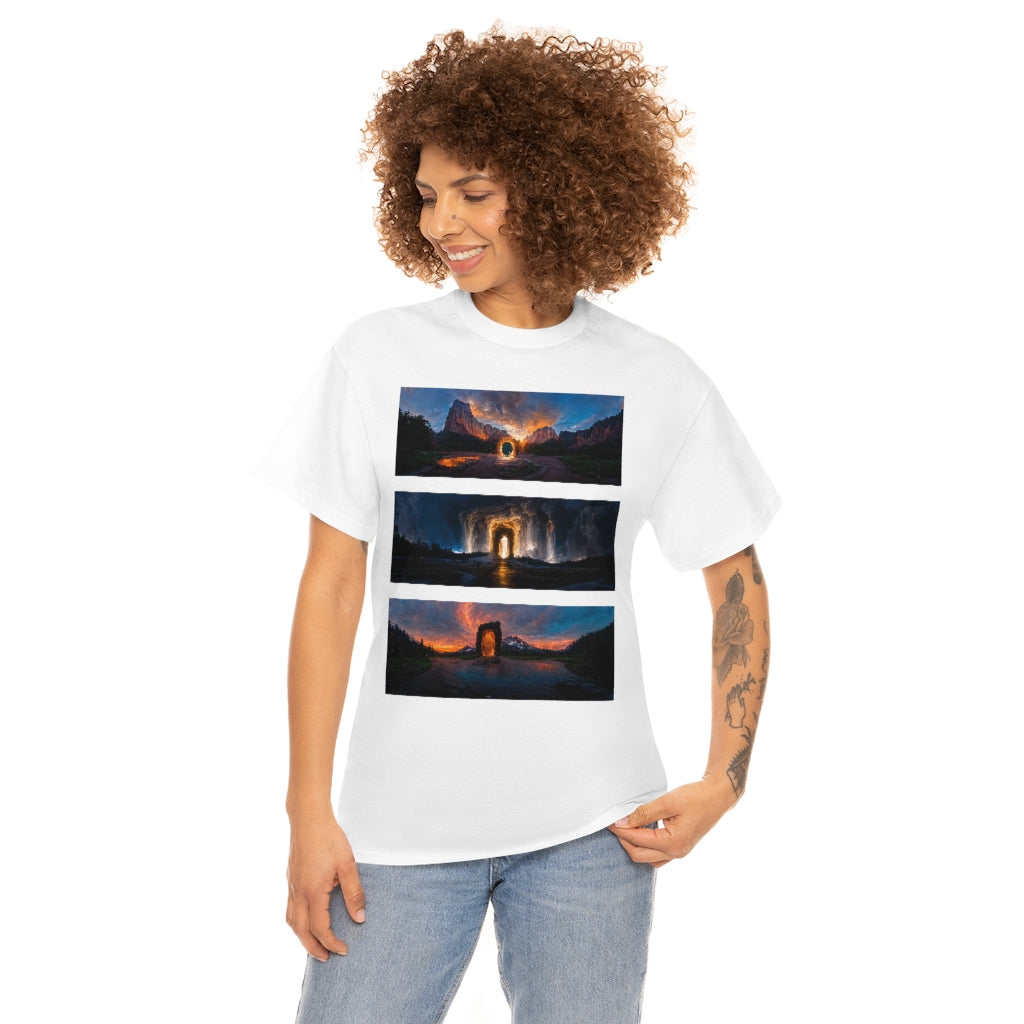 wide_angle_photo_of_a_magical_portal_in_(zion, yellowstone, ranier) - Unisex Heavy Cotton Tee