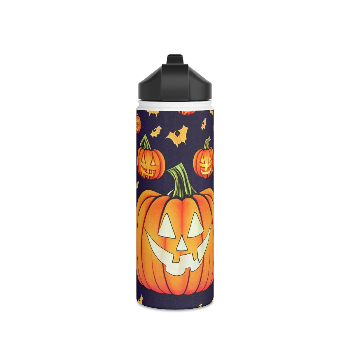 Stainless Steel Water Bottle, Standard Lid - Halloween wall art, Halloween decor, cat bat vampire witch ghost pumpkin, repeating seamless pattern , in the style of alphonse mucha