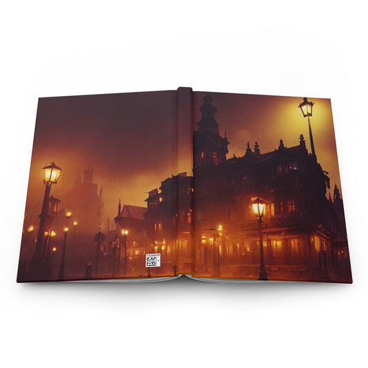 fantasy scene, old victorian city, many details, dark fantasy, sparkle, lights, Grimdark, ornate, Intricate details, unreal engine, 8k - Hardcover Journal Matte