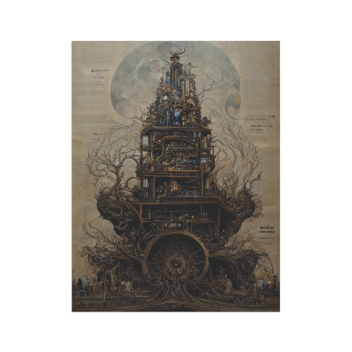 a full page concept design of burning man, steampunk blueprint, intricate details, ink on darkblue noir paper, scientific, Highly detailed labeled, poster