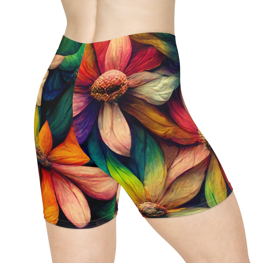 flower camoflage tiling patern colorful rainbow detailed - Women's Biker Shorts