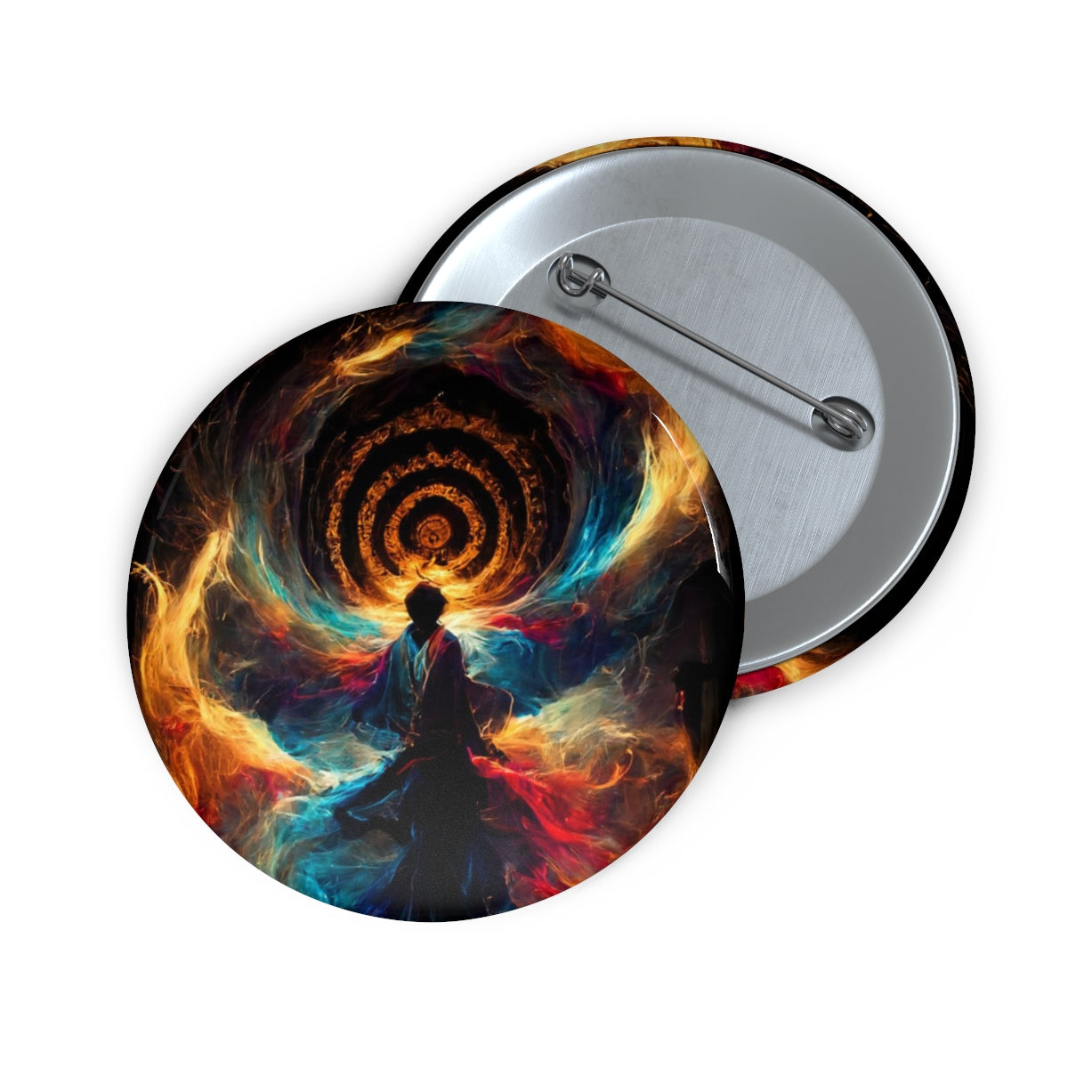 Pin Buttons - god of psychedelics dancing in a vortex made of fire