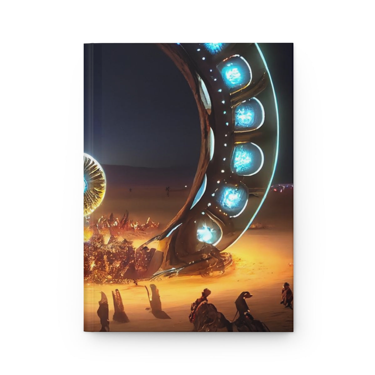 giant glowing circular fantasy stargate at burning man at night - Hardcover Journal Matte