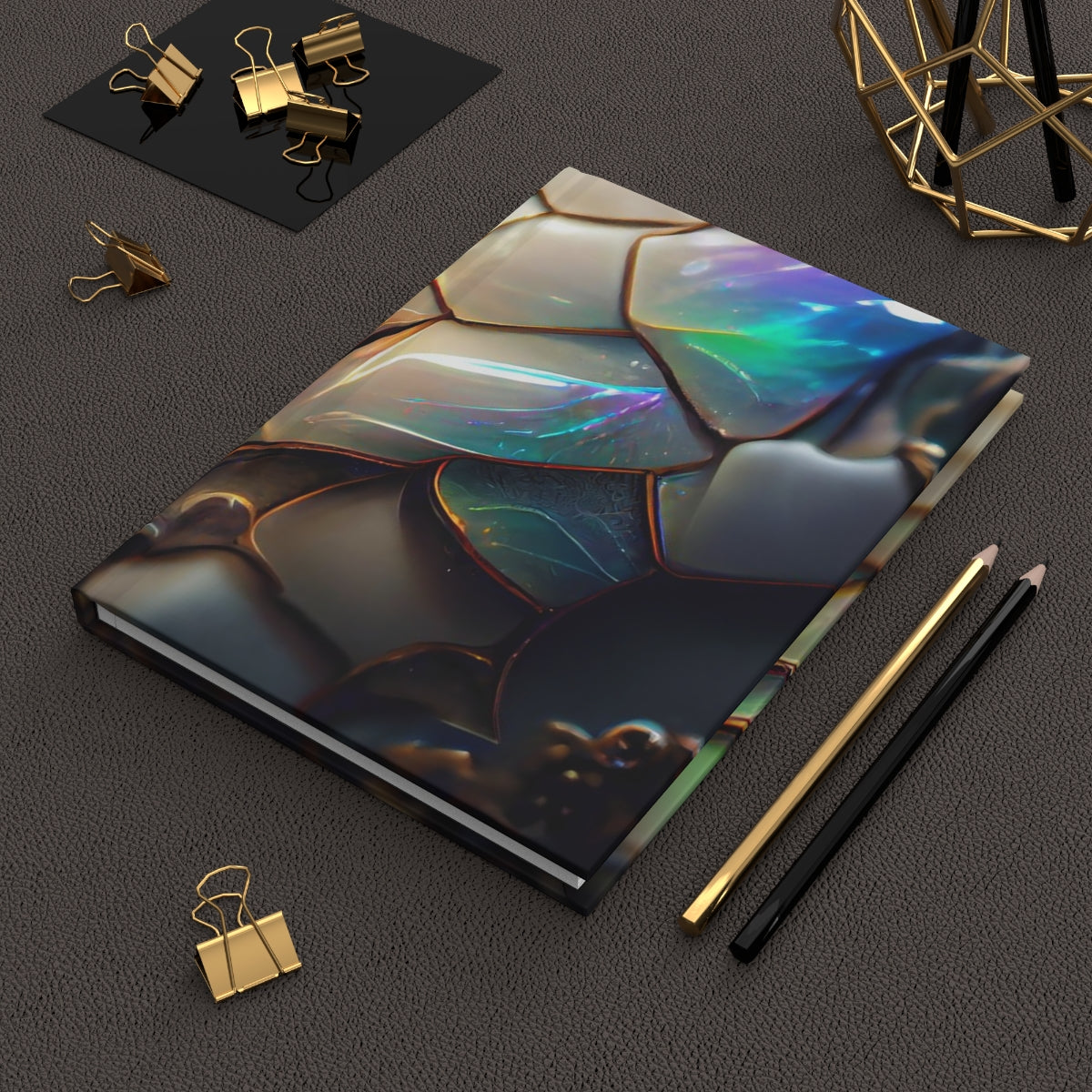 iridescent photorealistic opal dragon scales, symmetric, octane render, ultra detailed, filigree - Hardcover Journal Matte