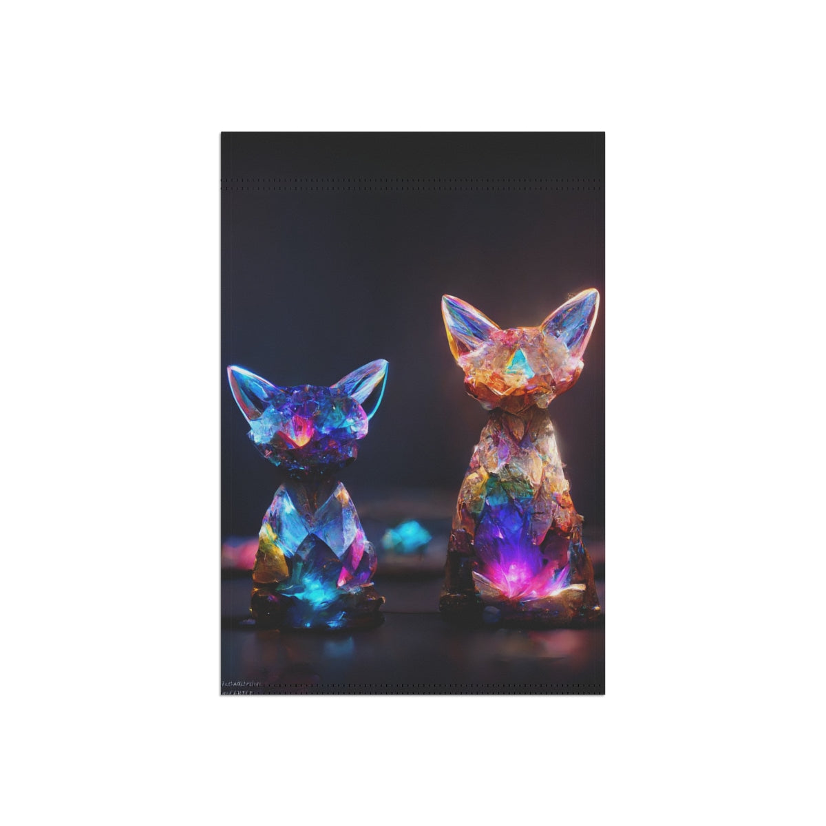 multicolored crystal fox and cat statues, magical, light background