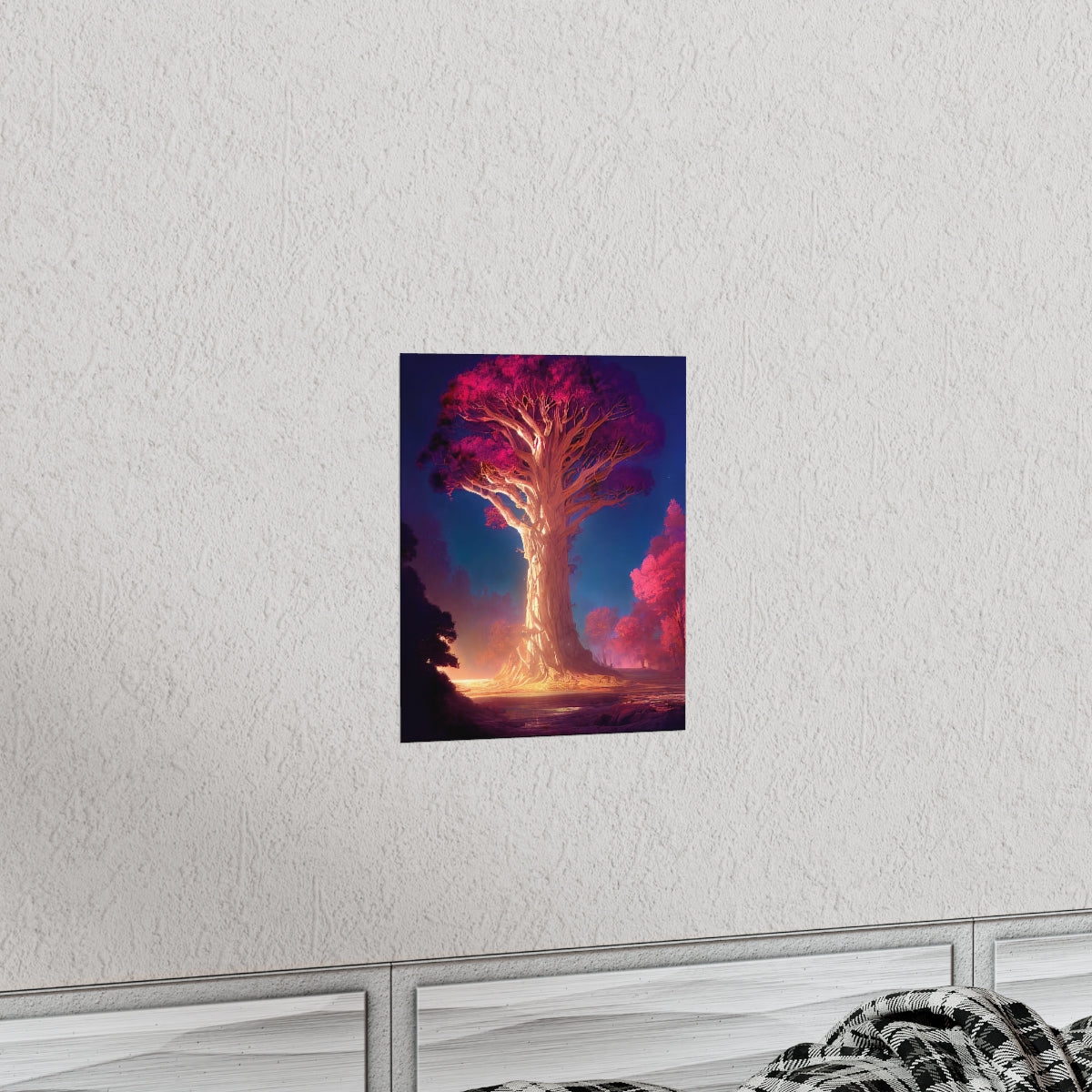 Premium Matte vertical posters - gate to a psychedelic realm, giant tree, light, highly detailed, immersive, volumetric light, detailed concept art