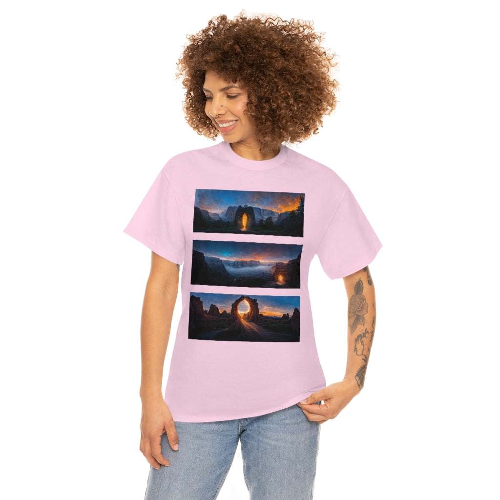 wide_angle_photo_of_a_magical_portal_in_(yosemite_valley, the_grand_canyon, arches_national_park) - Unisex Heavy Cotton Tee