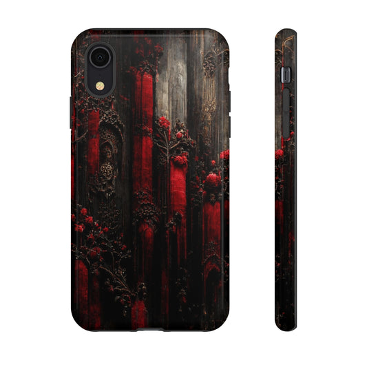 phone case - wall paper texture of red and black gothic painting octane rendering cinematic wooden detailed design frame