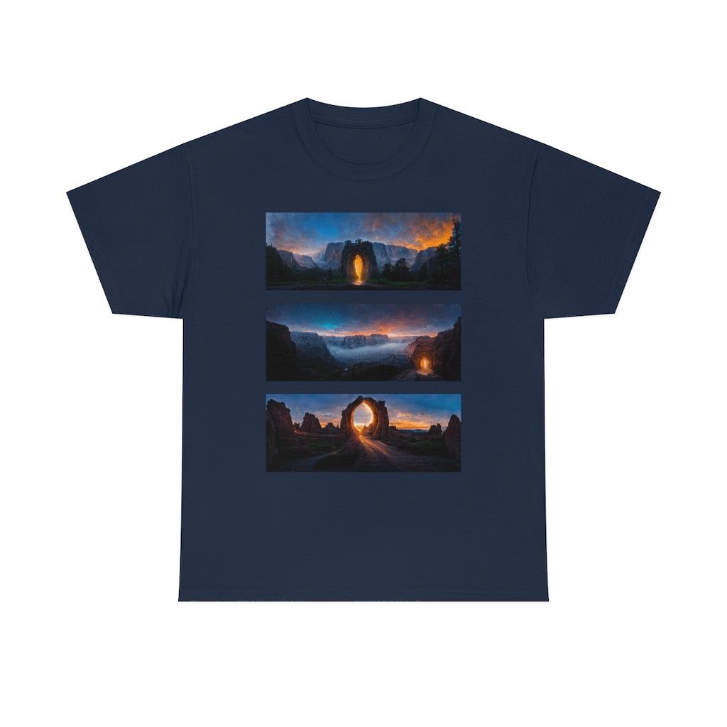 wide_angle_photo_of_a_magical_portal_in_(yosemite_valley, the_grand_canyon, arches_national_park) - Unisex Heavy Cotton Tee