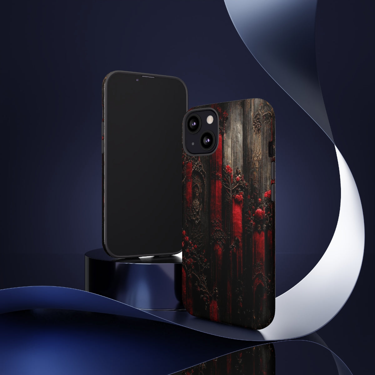 phone case - wall paper texture of red and black gothic painting octane rendering cinematic wooden detailed design frame