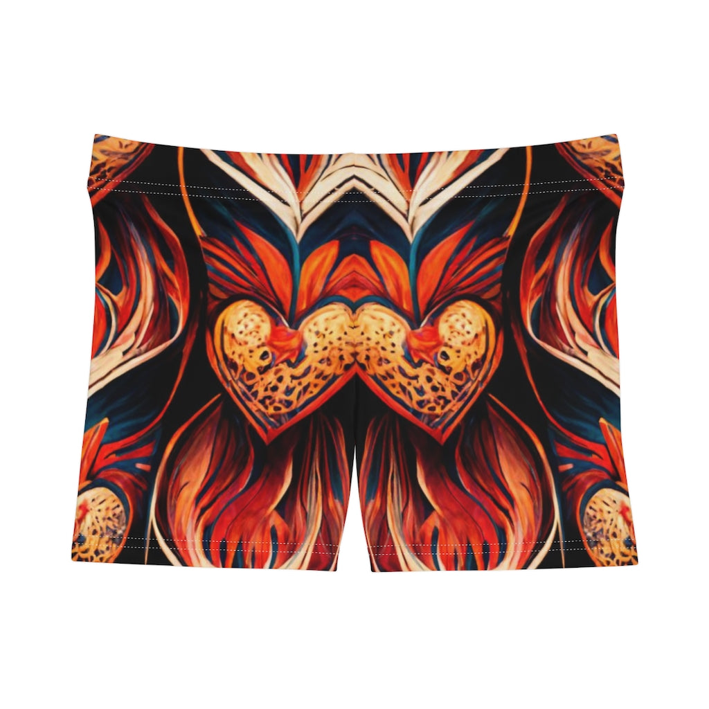 stylized vivid flames and hearts repeating pattern style of ed hardy - Women's Shorts (AOP)