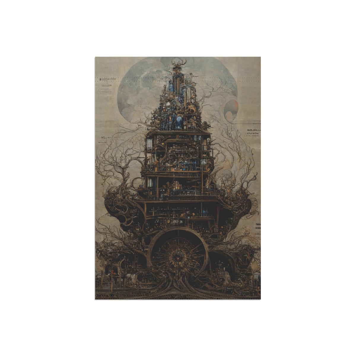 a full page concept design of burning man, steampunk blueprint, intricate details, ink on darkblue noir paper, scientific, Highly detailed labeled, poster