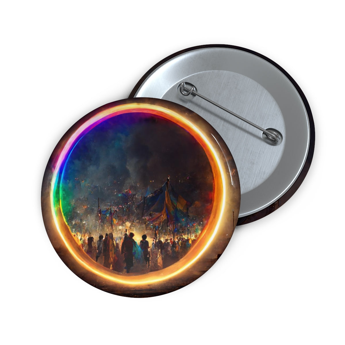 a bright rainbow circle of magic at burning man, cinematic, realistic, intricate detail, finely detailed, small details, extra detail, photorealistic - Pin Buttons