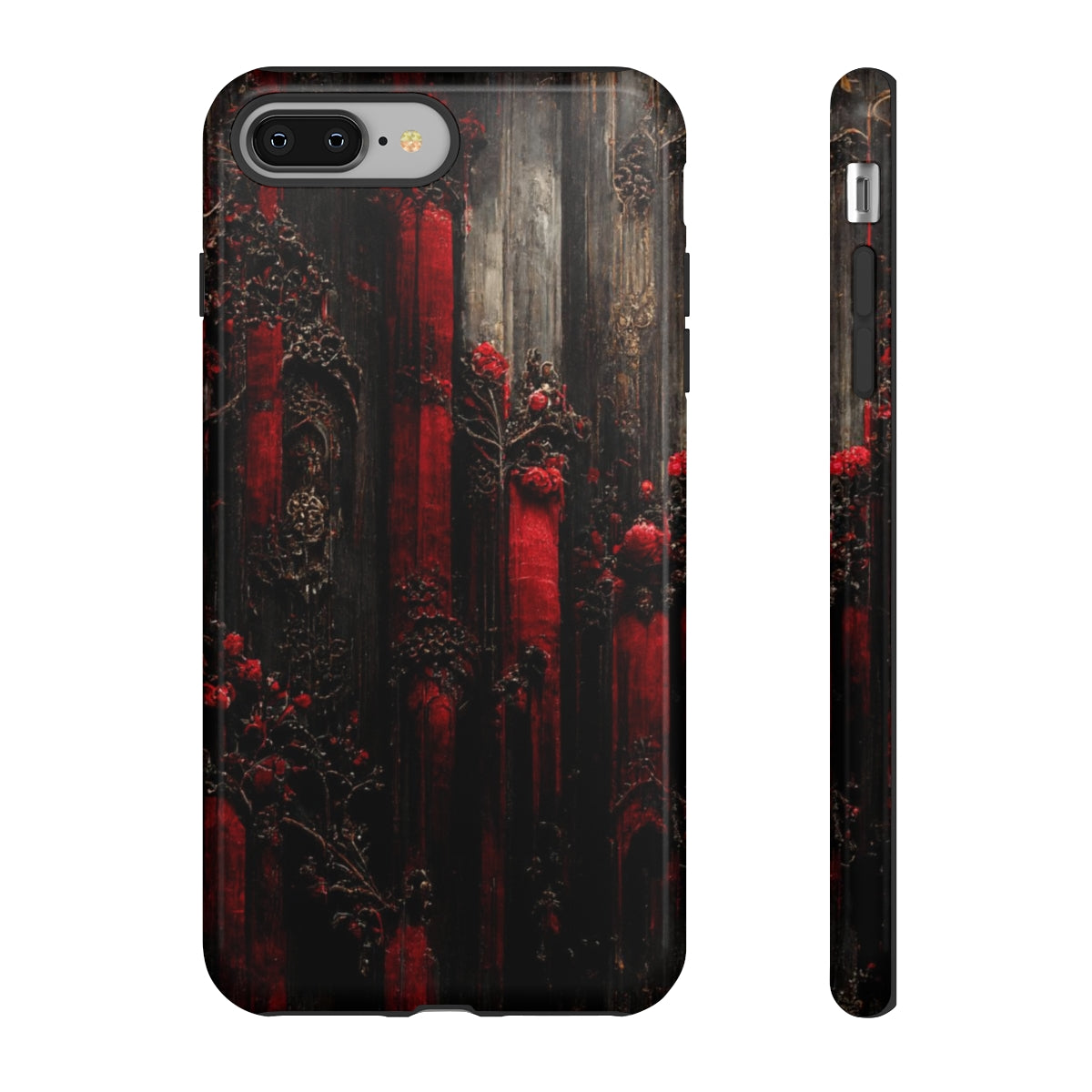 phone case - wall paper texture of red and black gothic painting octane rendering cinematic wooden detailed design frame