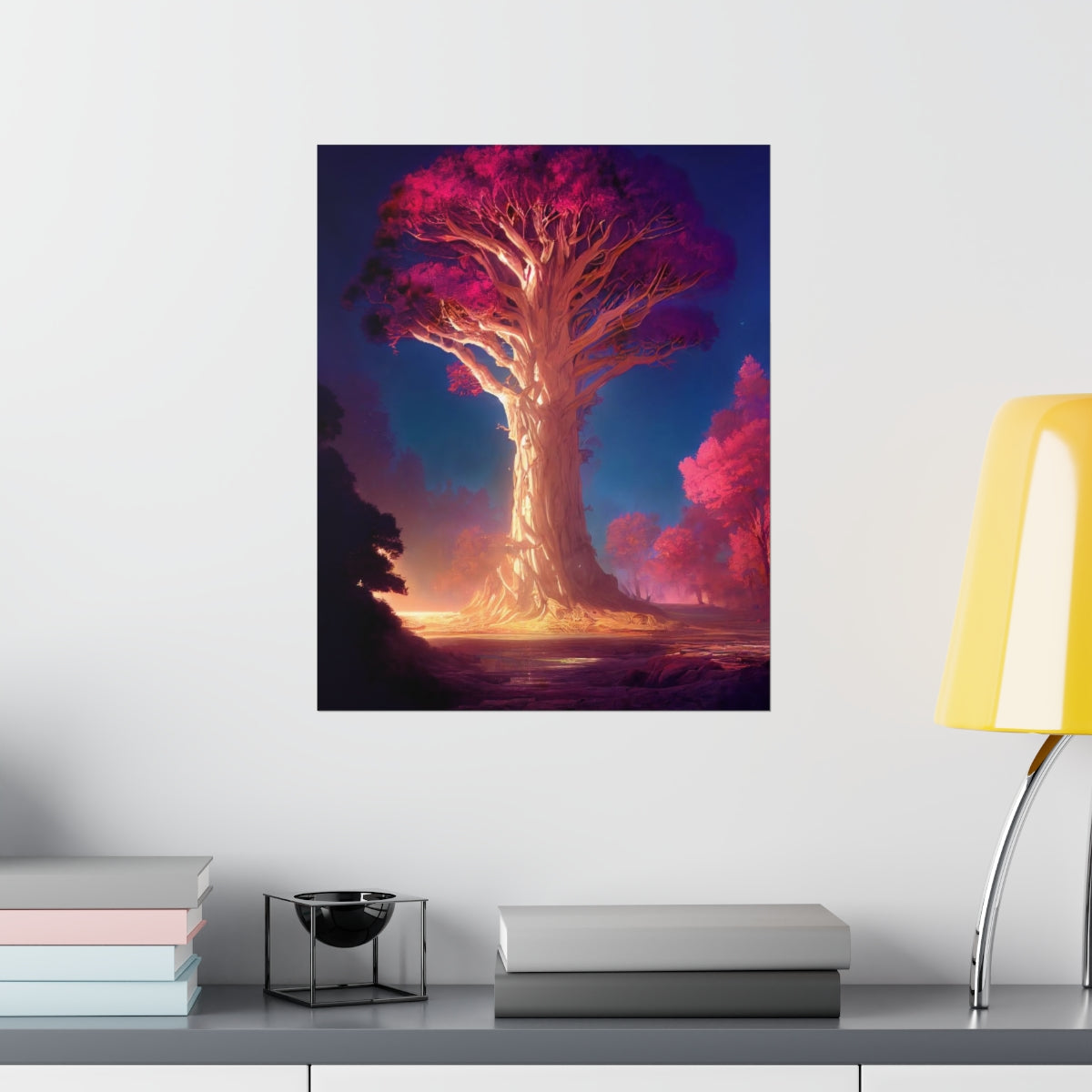 Premium Matte vertical posters - gate to a psychedelic realm, giant tree, light, highly detailed, immersive, volumetric light, detailed concept art