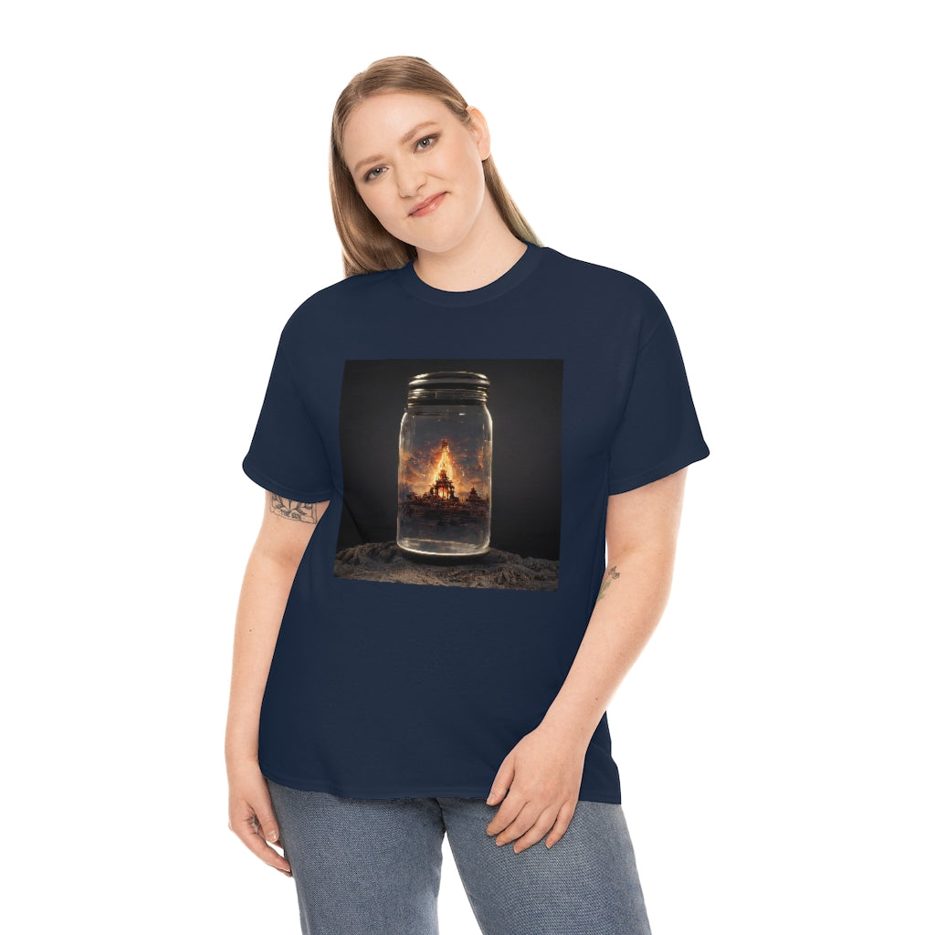 glass_jar_with_burning_man_temple_inside_black_rock_city - Unisex Heavy Cotton Tee