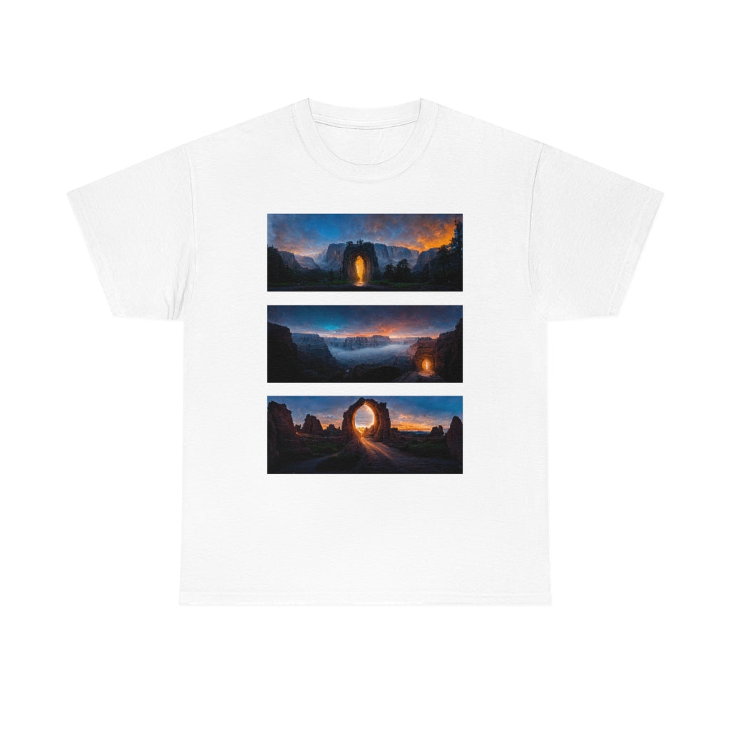 wide_angle_photo_of_a_magical_portal_in_(yosemite_valley, the_grand_canyon, arches_national_park) - Unisex Heavy Cotton Tee