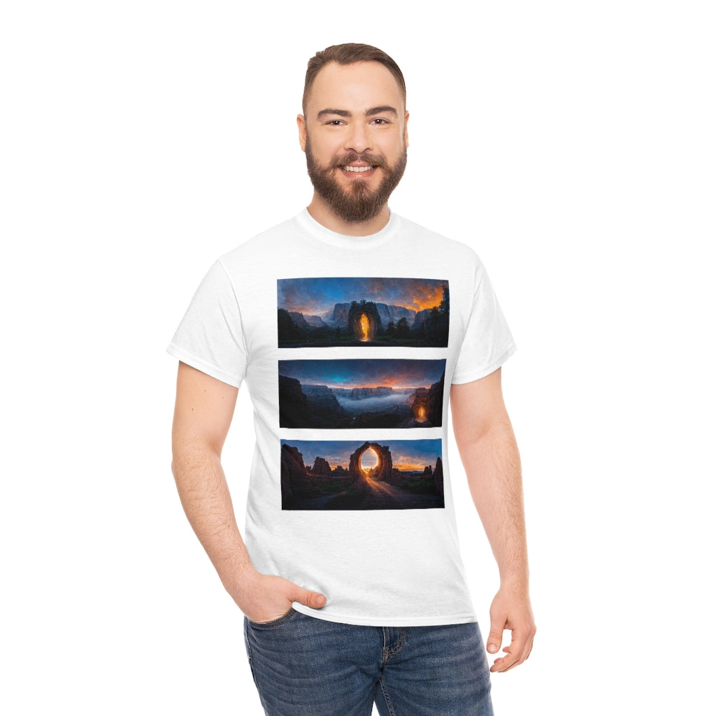 wide_angle_photo_of_a_magical_portal_in_(yosemite_valley, the_grand_canyon, arches_national_park) - Unisex Heavy Cotton Tee