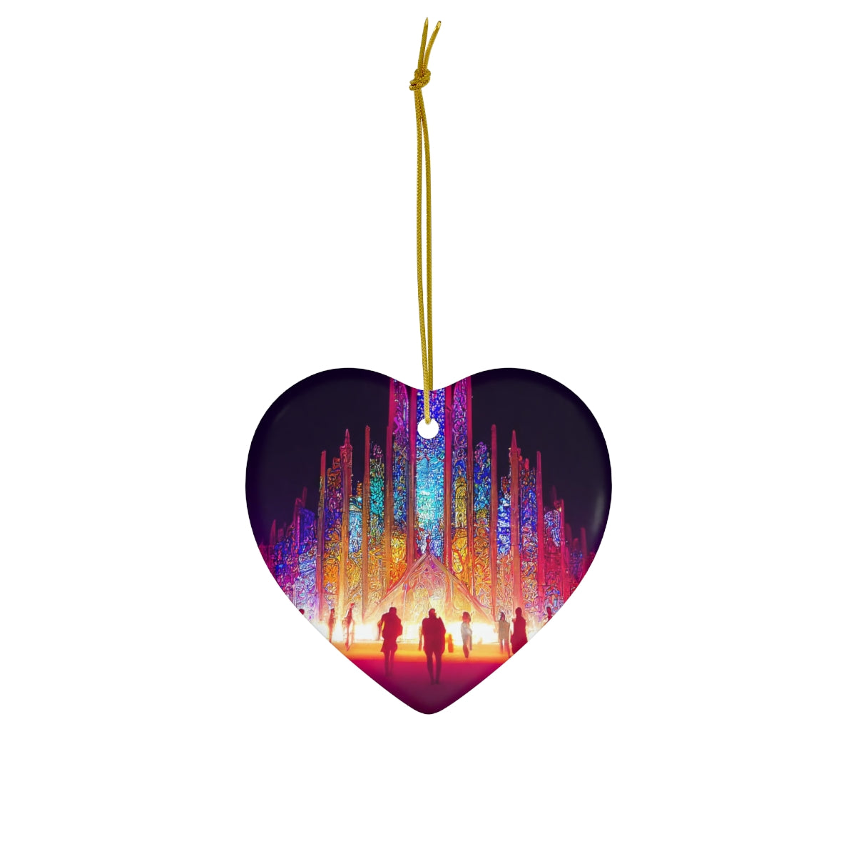 stained glass cathedral at burning man at night - Ceramic Ornament, 4 Shapes