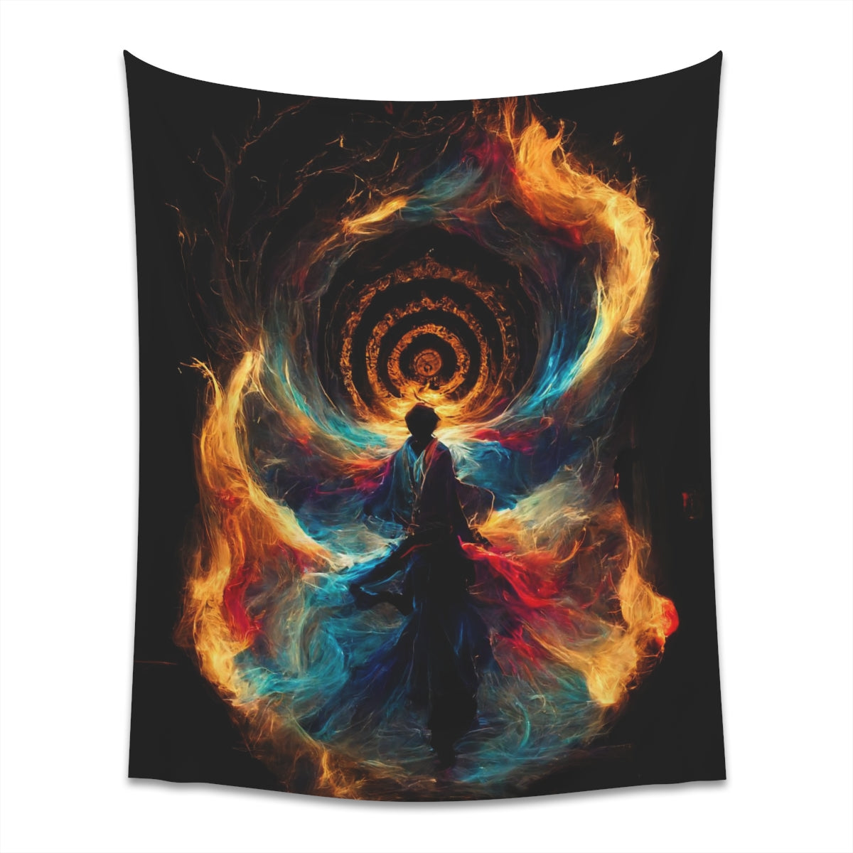 god of psychedelics dancing in a vortex made of fire - Indoor Wall Tapestries