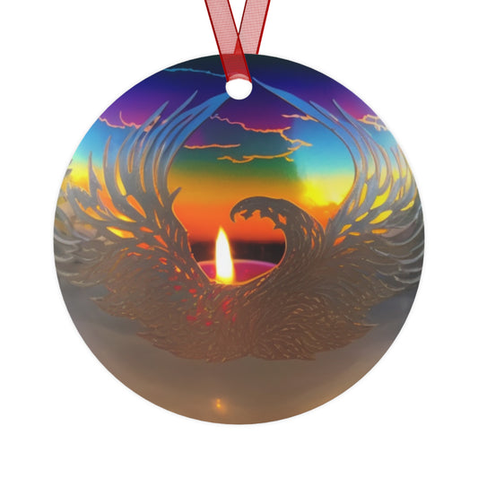 The Teafaerie: A photograph of a translucent iridescent glass sphere like a glass christmas bauble with a candle inside.  - Metal Ornaments