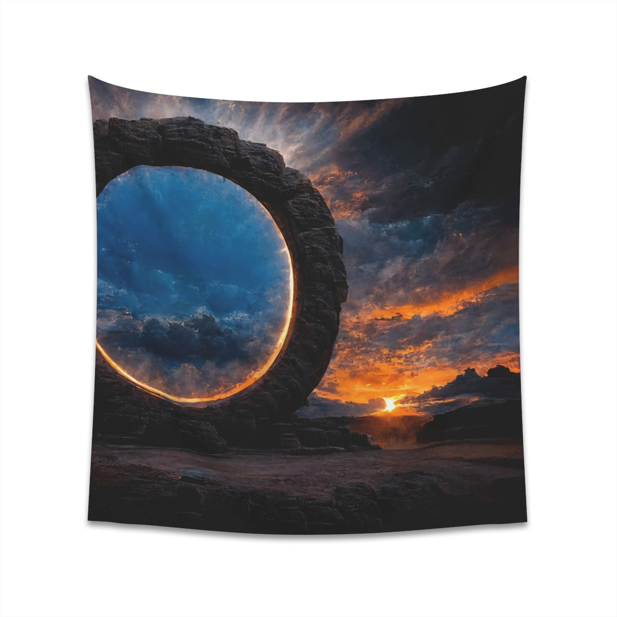 sunset stargate made of stone that form a circle - Indoor Wall Tapestries