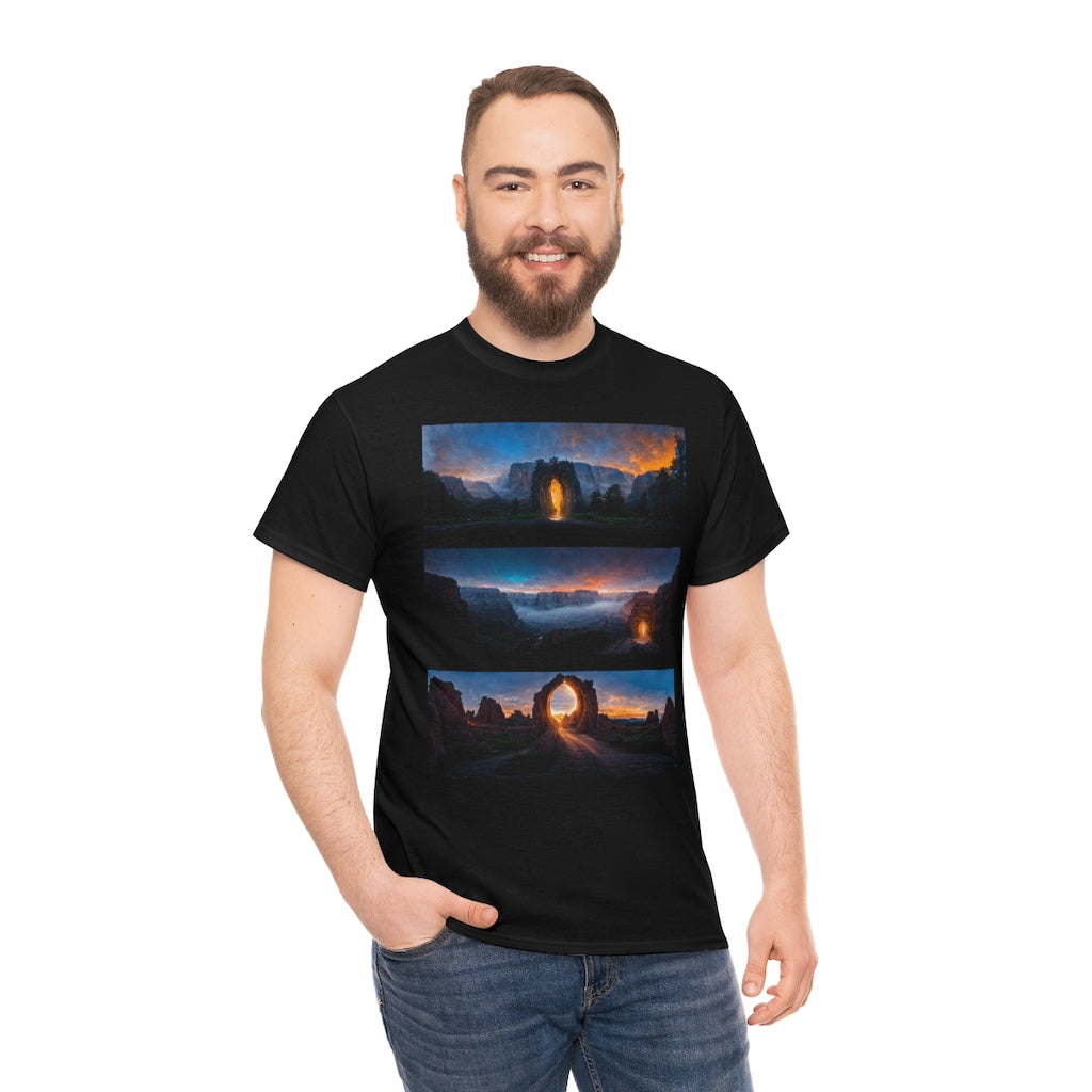 wide_angle_photo_of_a_magical_portal_in_(yosemite_valley, the_grand_canyon, arches_national_park) - Unisex Heavy Cotton Tee