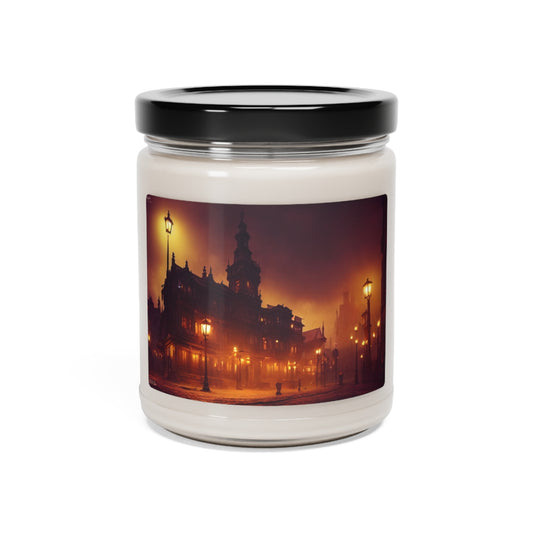 Scented Soy Candle, 9oz - fantasy scene, old victorian city, many details, dark fantasy, sparkle, lights, Grimdark, ornate, Intricate details, unreal engine, 8k