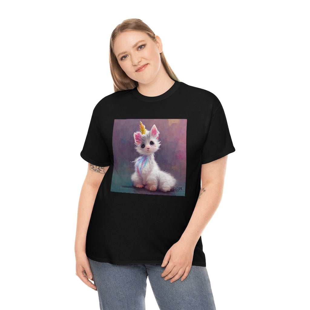 cute adorable fluffy kitten unicorn - Unisex Heavy Cotton Tee